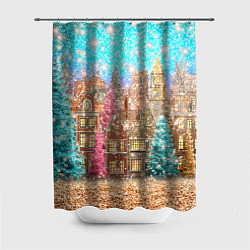 Шторка для душа Новогодний город в блестках, цвет: 3D-принт