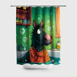 Шторка для душа Лошадь моется в ванной, цвет: 3D-принт
