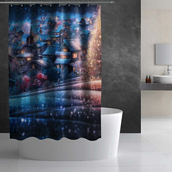 Шторка для душа Новогодний двор в блестках, цвет: 3D-принт — фото 2
