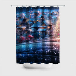 Шторка для душа Новогодний двор в блестках, цвет: 3D-принт