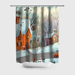 Шторка для душа Милый новогодний дворик, цвет: 3D-принт