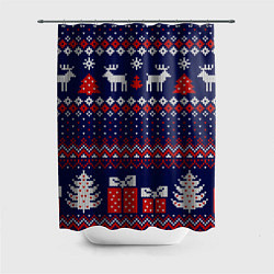 Шторка для душа Новогодний вязаный паттерн, цвет: 3D-принт