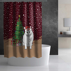 Шторка для душа Кот Бендер и ёлка, цвет: 3D-принт — фото 2