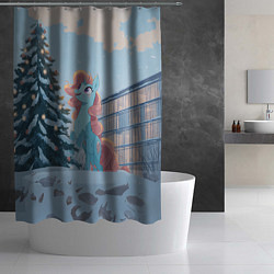 Шторка для душа Новогодняя лошадка у елочки, цвет: 3D-принт — фото 2