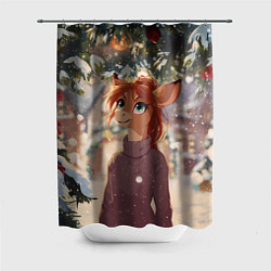Шторка для душа Новогодняя аниме лошадка, цвет: 3D-принт