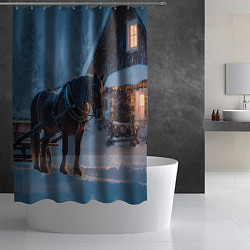 Шторка для душа Лошадь у избы, цвет: 3D-принт — фото 2