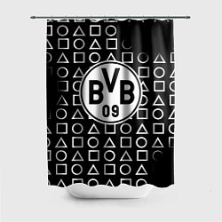 Шторка для душа Borussia геометрия черно белая, цвет: 3D-принт
