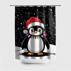 Шторка для душа Пингвин в шапке Санты, цвет: 3D-принт