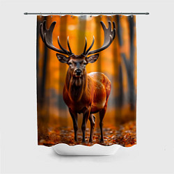 Шторка для душа Осенний лес с оленем, цвет: 3D-принт