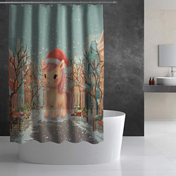 Шторка для душа Маленькая новогодняя милая лошадка, цвет: 3D-принт — фото 2