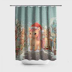 Шторка для душа Маленькая новогодняя милая лошадка, цвет: 3D-принт