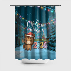 Шторка для душа Новогодняя лошадка 2026 год, цвет: 3D-принт