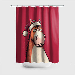 Шторка для душа Комичная новогодняя лошадь, цвет: 3D-принт