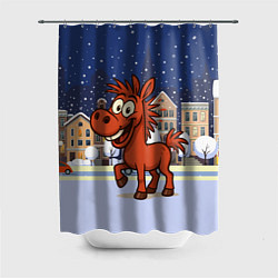 Шторка для душа Веселая красная лошадь 2026, цвет: 3D-принт