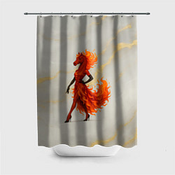 Шторка для душа Красная огненная лошадка походка по подиуму, цвет: 3D-принт