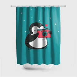 Шторка для душа Пингвин с фотоаппаратом, цвет: 3D-принт