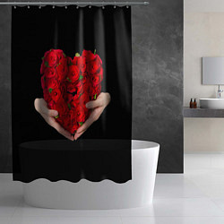 Шторка для душа Сердце роз в руках, цвет: 3D-принт — фото 2