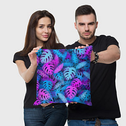 Подушка квадратная Сине-розовые тропики, цвет: 3D-принт — фото 2