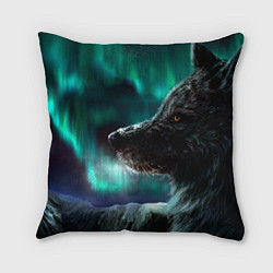 Подушка квадратная Волк: северное сияние, цвет: 3D-принт