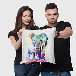 Подушка квадратная Акварельные слоны, цвет: 3D-принт — фото 2