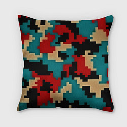 Подушка квадратная Камуфляж пиксельный: красный/голубой, цвет: 3D-принт