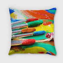 Подушка квадратная Кисти и краски, цвет: 3D-принт