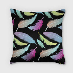 Подушка квадратная Радужные перья, цвет: 3D-принт