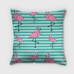 Подушка квадратная Полосатые фламинго, цвет: 3D-принт