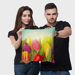 Подушка квадратная Цветущие тюльпаны, цвет: 3D-принт — фото 2