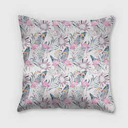 Подушка квадратная Тропические фламинго, цвет: 3D-принт