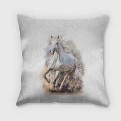 Подушка квадратная Белая конь мчится галопом, цвет: 3D-принт