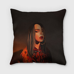 Подушка квадратная Billie Eilish: Red Head, цвет: 3D-принт