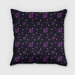 Подушка квадратная Фиолетовые розы на темном фоне, цвет: 3D-принт