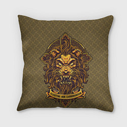 Подушка квадратная Золотой лев на кресте, цвет: 3D-принт