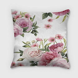 Подушка квадратная Розовые розы, цвет: 3D-принт