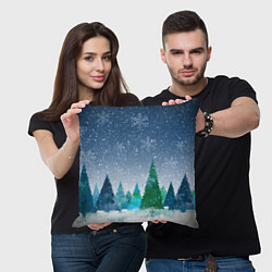 Подушка квадратная Снежинки в лесу, цвет: 3D-принт — фото 2