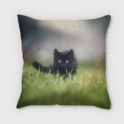 Подушка квадратная Черный кот на лугу, цвет: 3D-принт