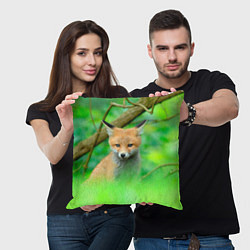Подушка квадратная Лисенок в зеленом лесу, цвет: 3D-принт — фото 2