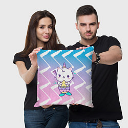 Подушка квадратная Котик-рыбка-единорог, цвет: 3D-принт — фото 2