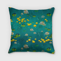 Подушка квадратная Подводный мир Рыбки, цвет: 3D-принт