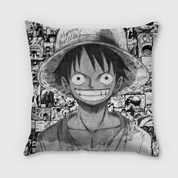 Подушка квадратная Луфи улыбается one piece, цвет: 3D-принт