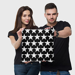 Подушка квадратная Белые звёзды на чёрном фоне 2, цвет: 3D-принт — фото 2