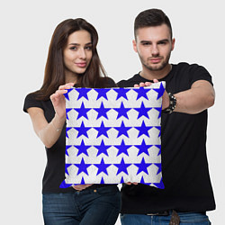 Подушка квадратная Синие звёзды на белом фоне, цвет: 3D-принт — фото 2