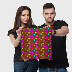 Подушка квадратная Сердечки разноцветные, цвет: 3D-принт — фото 2