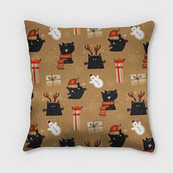 Подушка квадратная Черные новогодние коты, цвет: 3D-принт
