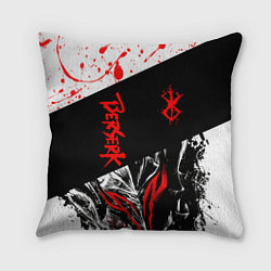 Подушка квадратная Берсерк черная маска с логотипом, цвет: 3D-принт