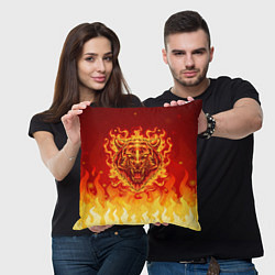 Подушка квадратная Огненный тигр в пламени, цвет: 3D-принт — фото 2