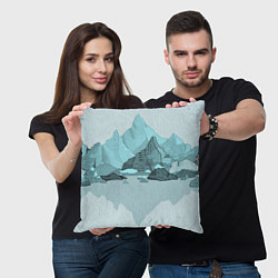 Подушка квадратная Голубой горный пейзаж с темно-серыми тенями, цвет: 3D-принт — фото 2