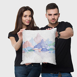 Подушка квадратная Разноцветные пастельные оттенки гор в отражении во, цвет: 3D-принт — фото 2
