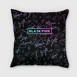 Подушка квадратная NEON BLACKPINK АВТОГРАФЫ, цвет: 3D-принт